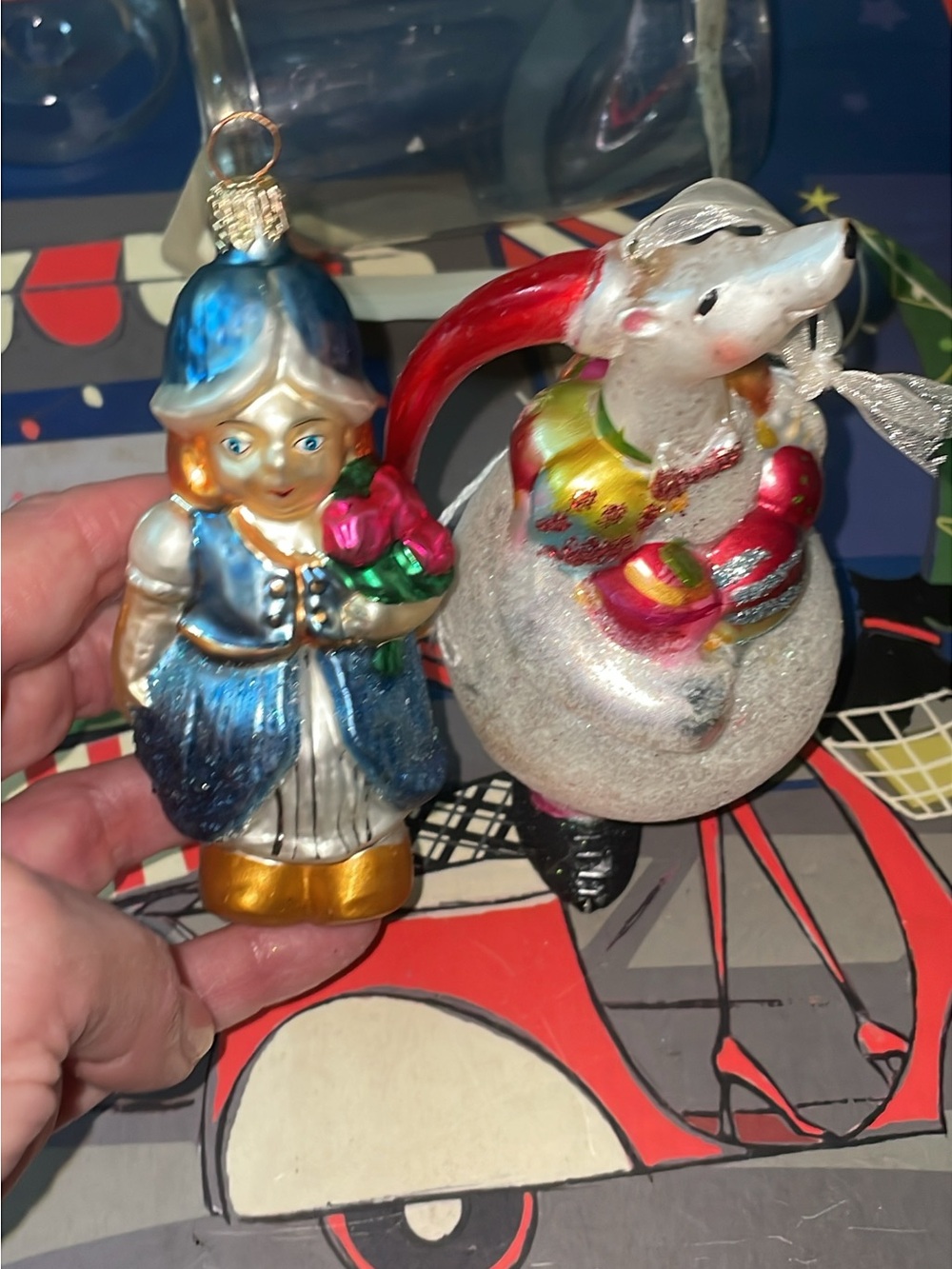 Pier 1 vintage glass old world style Christmas ornaments girl bear poland